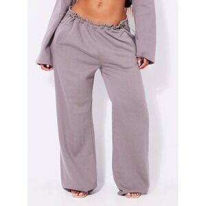 PrettyLittleThing Shape Wide Leg Joggers Charcoal Grey Toggle Waist Size US 4